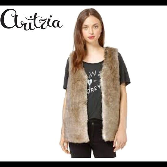 ARITZIA Talula NWOT brown faux fur vest size XS - Picture 1 of 17